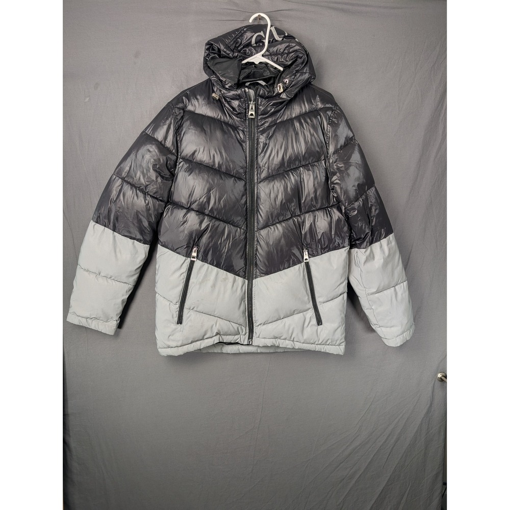 Guess Mens Puffer Jacket Hooded Two Tone Black Grey Medium